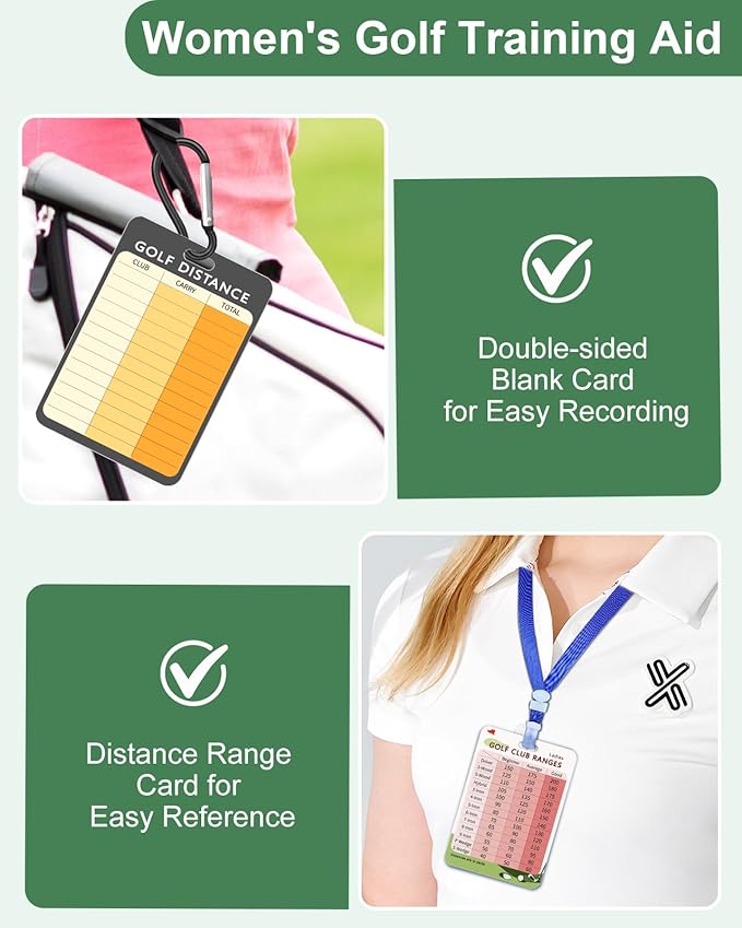 Swooflia Golf Club Distance Card - 2 Pack or 1 Pack Golf Club Range Chart Card, Swing Minder Reference & Blank Distance Yardage Scorecard, Golf Bag Accessories Gifts for Men Women Golfers