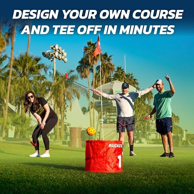 BucketGolf 9 Hole Bundle - Outdoor Golf Game for All Ages. Adults, Kids, Family. Play Anywhere. Yards, Beach, Park, Backyard. Includes 2 Right-Handed Clubs