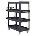 New Rubbermaid Commercial Products 4-Shelf Utility/Service Quad Cart, Heavy Duty Large, Lipped Shelf, Ergonomic Handle, 700 lbs. Capacity, for Warehouse/Garage/Cleaning/Manufacturing (2128657) Black