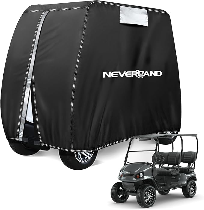 NEVERLAND Golf Cart Cover - Waterproof Golf Cart Covers - Fits for Yamaha Golf Carts EZ GO Club Car - Outdoor Windproof Sunproof (Black, Fit for 2+2/4 Passenger Cart)
