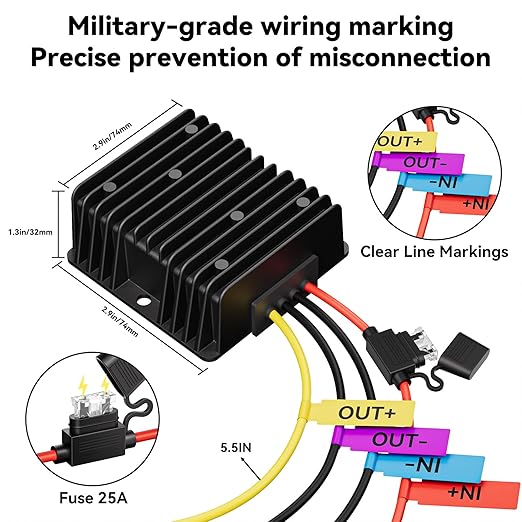 36V 48V to 12V 20A Step Down Converter-Golf Cart Voltage Reducer with Fuse|36V 48V to 12V Converter for Golf cart 20A 240W DC to DC Converter Waterproof for RV Accessories, Forklifts & Solar Systems