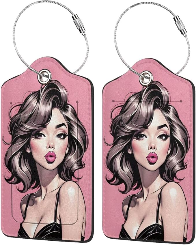 TSA Approved Luggage Tags for Suitcases Girly Beautiful Woman 2 Pack Funny Leather Carnival Cruise Airport Cute Travel Name Tags Golf Bag tag Ships Essentials Privacy Cover ID Label for Women Men