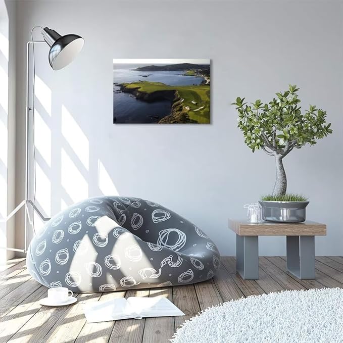 Pebble Beach Golf Course Wall Art Pictures - Pebble Beach Wall Art for Living Room Bedroom Bathroom Home Decorations Framed Artwork Canvas Prints Ready to Hang(18''H x 24''W)
