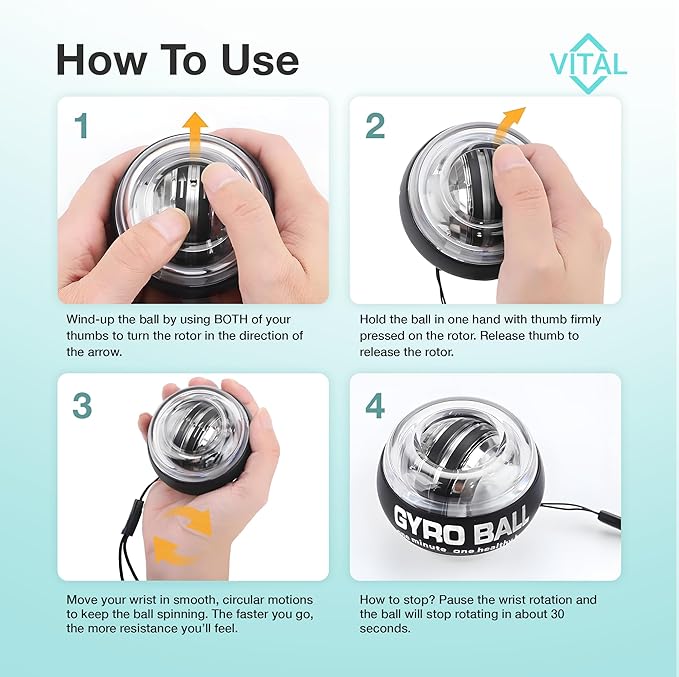 Vital Wrist Ball Exerciser Gyro Ball Hand Gyroscopic Wrist Strengthener & Forearm Trainer with Zinc Rotor Grip Strength Training, Wrist Exerciser & Arm Exercise Equipment Portable Fitness Accessory