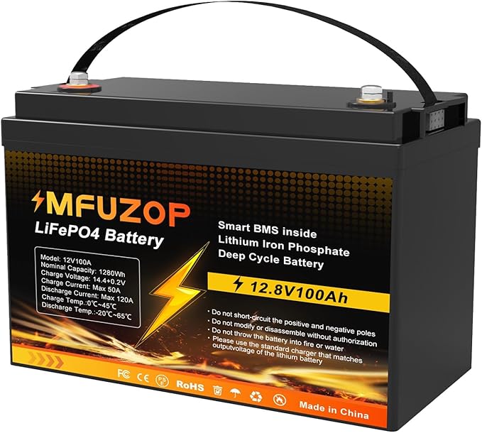 12V 100Ah LiFePO4 Lithium Battery, Built-in 100A BMS, Max. 20000+ Deep Cycles, Rechargeable Lithium Battery for RV, Solar System, Marine, Trailer, Home Energy Storage（Group 31）