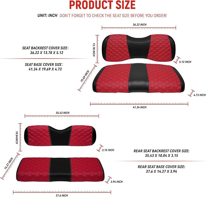 Golf Cart Seat Covers Front and Rear Waterproof and Sun Resistant Marine Grade Vinyl Leather Seat Cover Accessories for Yamaha Drive 2007-2016/Drive 2 2017+, Deep Red(4PCS)
