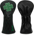 Golf Club Headcover Live Lucky 3 Wood Headcover Magnetic Closure Elegant Embroidery Premium Leather Driver Covers Fairway Wood Covers Hybrid Headcover Shamrock Golf Head Covers
