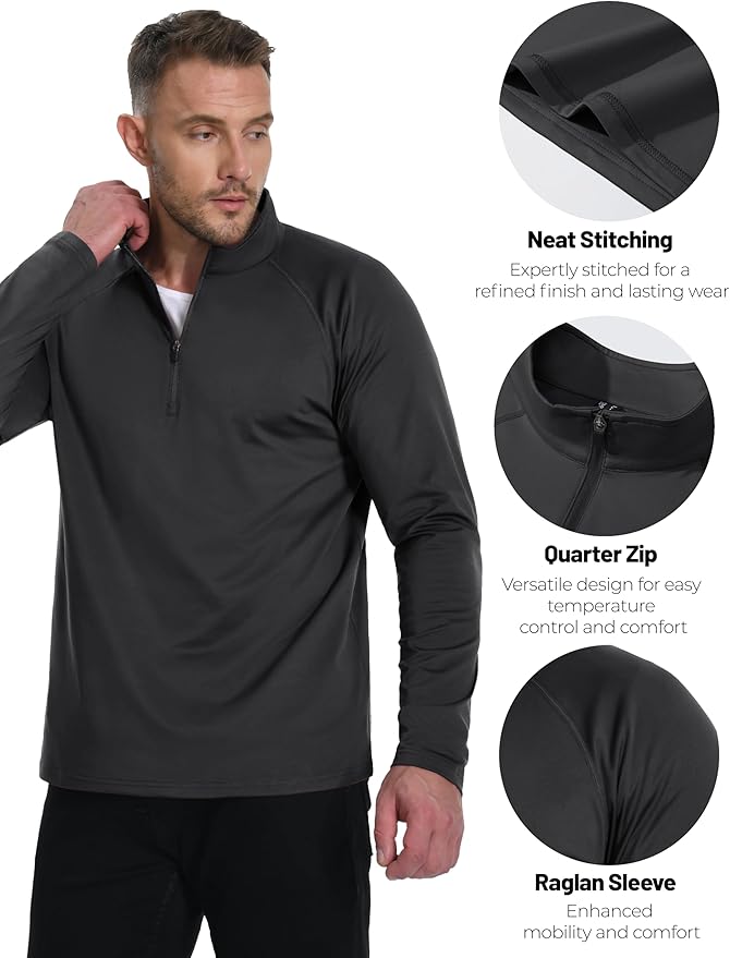 Boladeci Men's Quarter Zip Pullover Premium Fleece Lined Long Sleeve Golf Shirts Warm Hiking Shirts Lightweight Sweatshirts