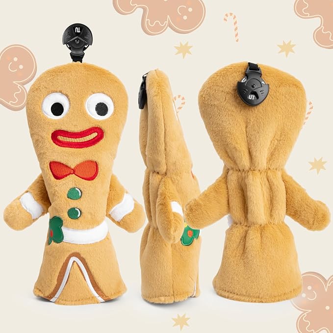 Golf Club Head Covers, Plush Gingerbread Man Golf Driver Covers Fairway Wood Hybrid Head Covers with Interchangeable Tags Advanced Embroidery 3 Wood Headcover Set