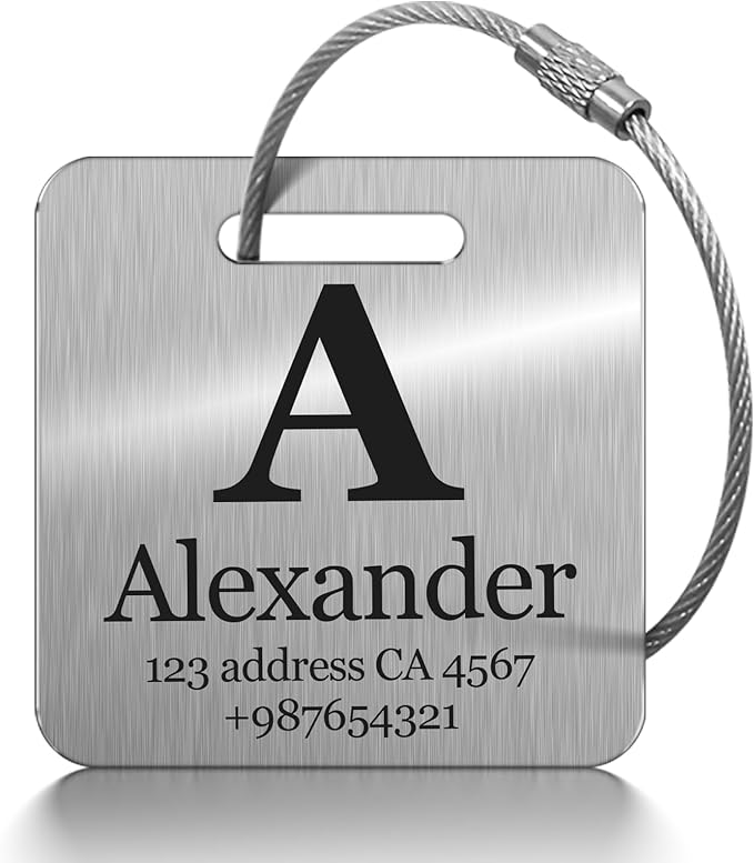 Customized Stainless Steel Luggage Tags: Personalize Your Suitcases, Backpacks, and Bags with Your Text - Custom Initial Text Name ID,Number