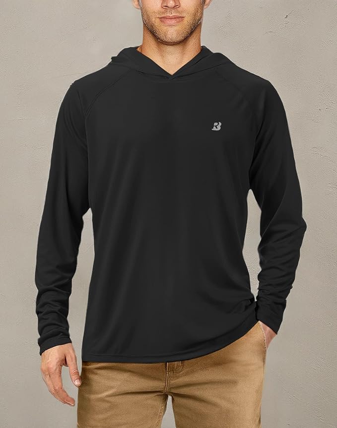 Roadbox UPF 50+ Fishing Shirts for Men, Long Sleeve UV Sun Protection Hoodie, Outdoor Hiking Running Swimming Rash Guard