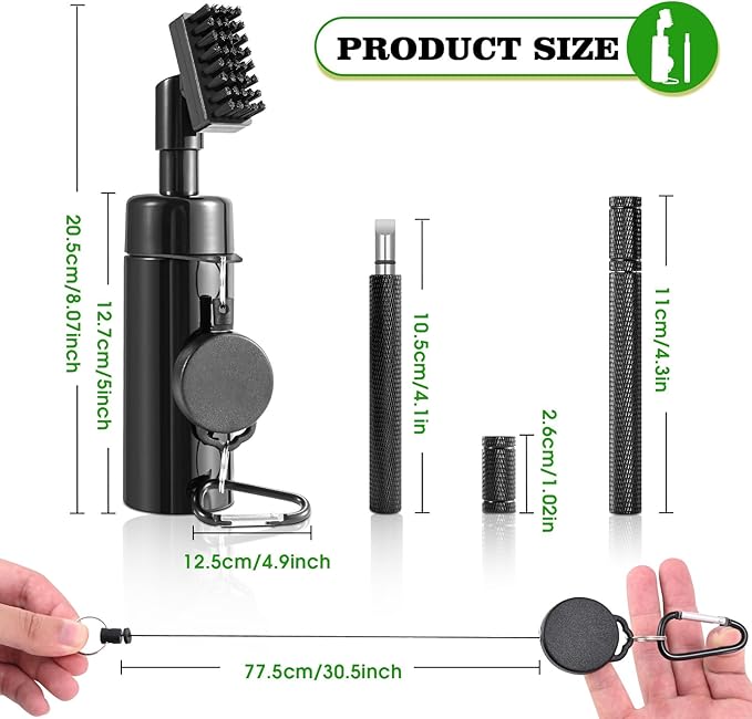 Pro Golf Club Cleaner Brush with Golf Groove Sharpener Tool Suitable for U & V-Grooves 8 Inches Golf Water Brush with Retractable Clip Hold 5oz of Water Perfect Golf Accessories for Men/Women