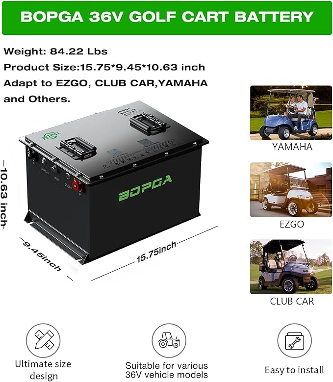 36V 100Ah Lifepo4 Lithium Battery Golf Cart with Charger, Golf Cart Batteries Built-in Smart Bluetooth 150A BMS, Touch Monitor & Mobile APP, 4000+ Cycles LiFePO4 Battery, 45-Mile Range