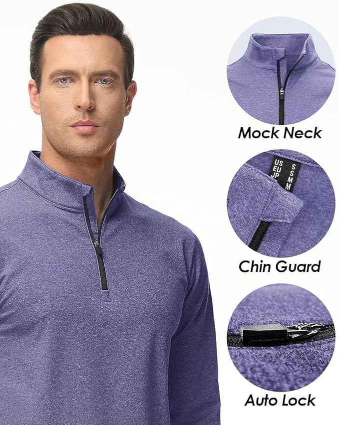 Boladeci Men's Quarter Zip Pullover Premium Fleece Lined Heather Long Sleeve Golf Shirts Midweight 1/4 Half Zip Sweatshirts