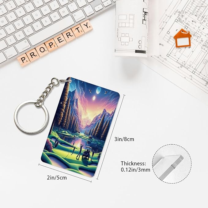 Golf Keychains Rectangular Acrylic Keychain Daily Key Ring Car Key Fob Holder 2X3 Inch