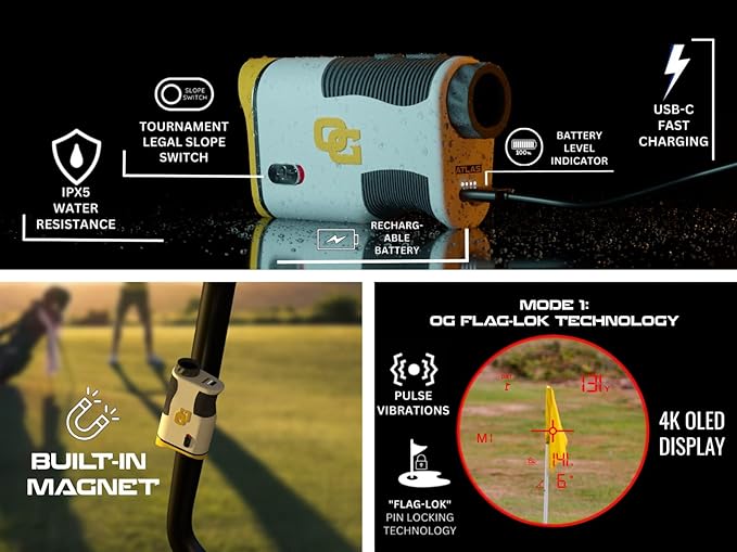 OMADA GOLF Atlas Rangefinder with Slope | Rechargeable Golf Range Finder | Built-in Magnet & Water-Resistant Golf Rangefinder