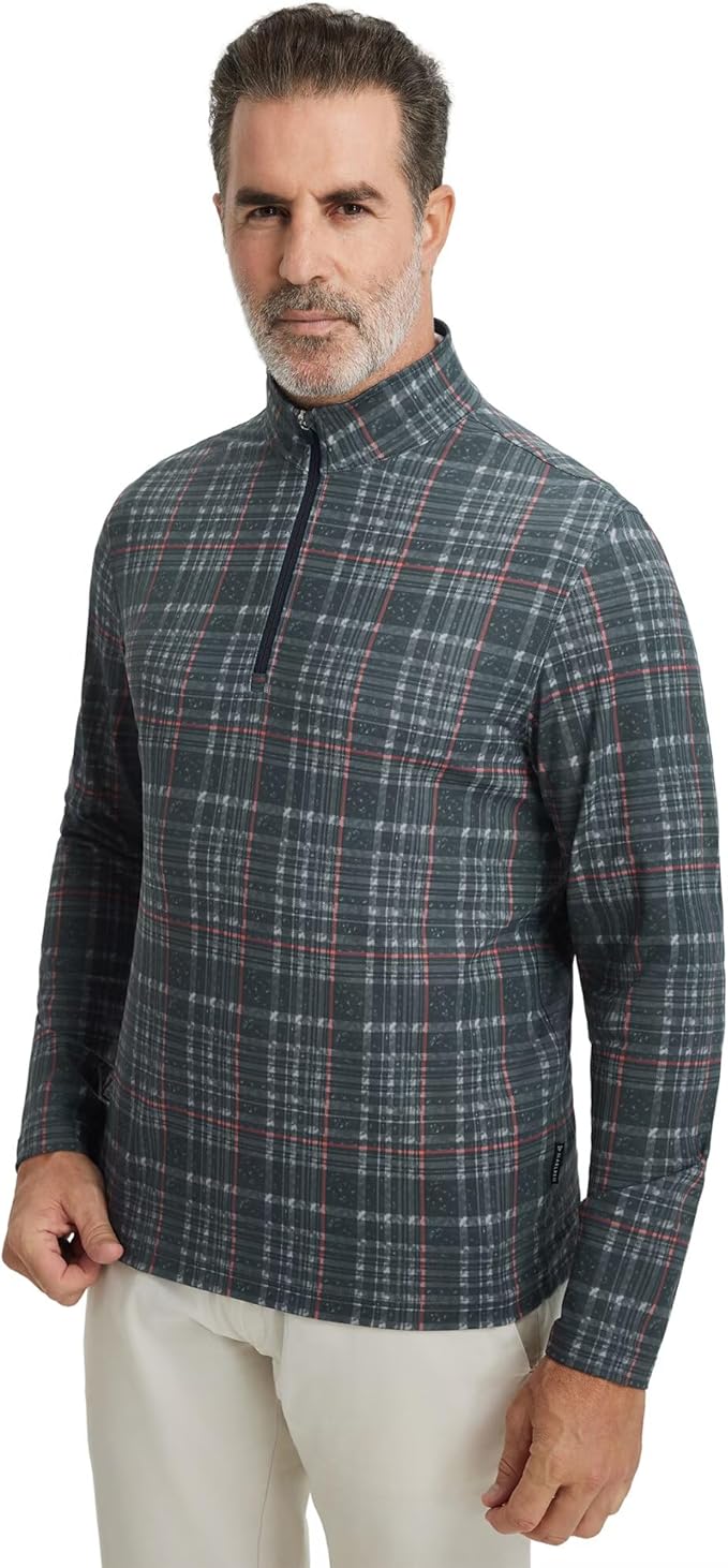 M MAELREG Quarter Zip Golf Pullover Men Dry Fit Long Sleeve Performance Wicking 1/4 Zip Full Print Pullover Mens Sweatshirt