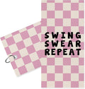 Pink Checkered Golf Towel - Trenndy Modern Sports Club Golf Bag Accessories Towel, Pink Disc Weave Waffle & Ball Towels with Carabiner Clip Gifts for Golfer Women Girls Kids, 16"x24"