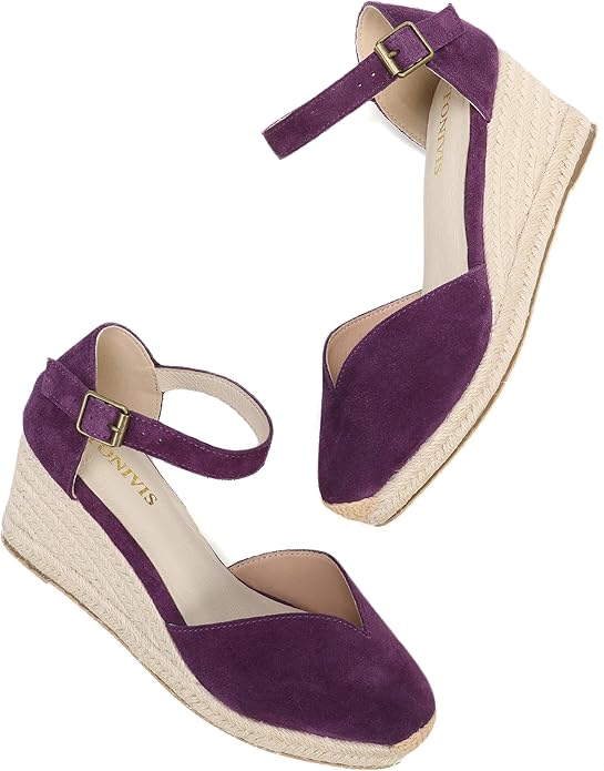 Platform Wedges Sandals for Women, 3" Wedge, Ankle-Strap, Cap Toe, Summer Espadrilles Heel Shoes