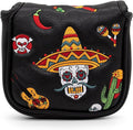 Golf Club Headcover for Drivers, Fairway Woods, Hybrids, and Mallet Blade Putter Sugar Skull Style Premium Leather Golf Headcovers Set with Interchangeable No. Tags