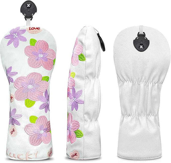 Golf Head Cover Golf Club Peach Blossom Design Golf Covers PU Headcovers Set Fits Driver Fairway Wood Hybrid Utility Woods Iron Wedge Headcover.