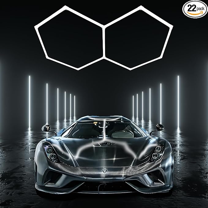 Hexagon Garage LED Lights.2 Grid 106W 12700LM 6500K Hex Honeycomb Ceiling Led Light.Higher Brightness Honeycomb Hexagon Led Light System for Garage Barbershop Warehouse
