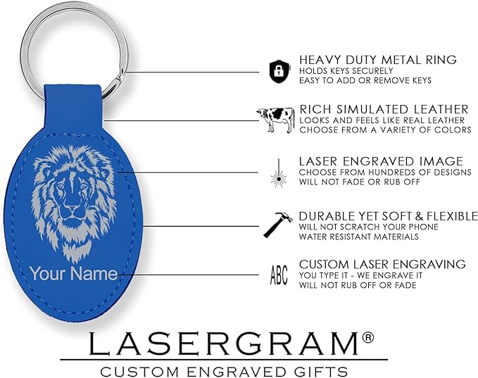 LaserGram Oval Keychain, Palm Trees, Personalized Engraving Included (Dark Blue)