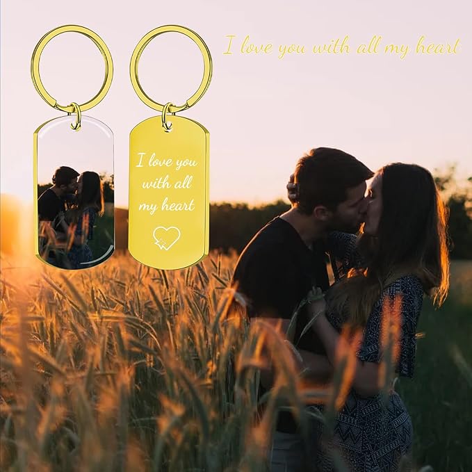 Personalized Custom Keychain with Picture - Double Sided Engraving Photo Text Customized Key Chains for Men Boyfriend