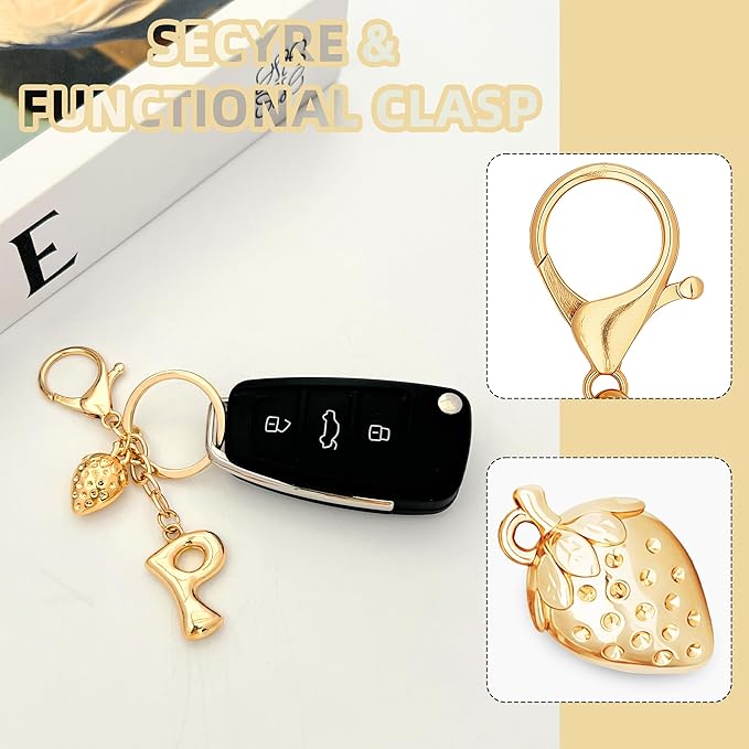 Gold Bubble Heart, Cherry, Bow & More Designs Letter Initial Keychain Bag Charms – Cute Purse Charms for Handbags