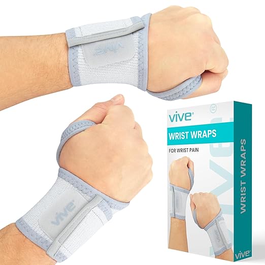Vive Wrist Wrap Braces (2 Pack) - Tendonitis Support for Carpal Tunnel Arthritis - Sprained Pain Protection Sleeve - Weightlifting & Calisthenics Compression Stabilizer for Women, Men - Adjustable