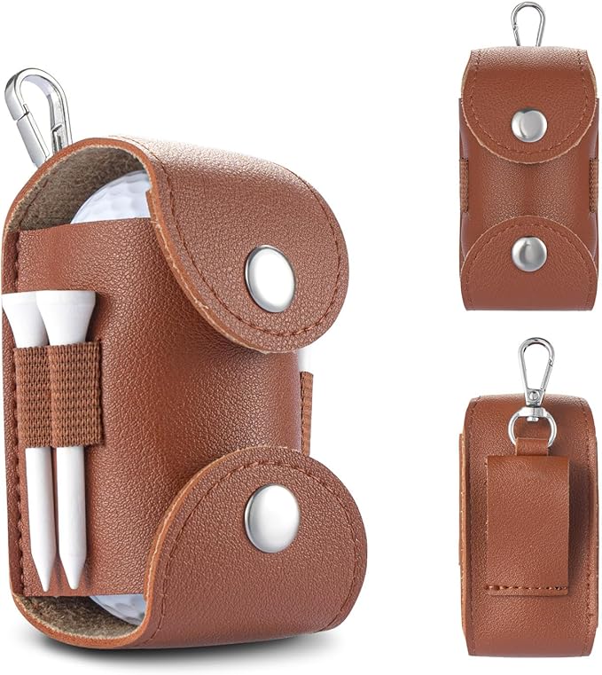 Little World Golf Ball Bag - Leather Golf Ball Holder, Versatile Golf Ball Bag with Backpack Hook & Belt, Portable Pouch for 2 Balls - Convenient Access Golfers for Outdoor Golfing & Travel