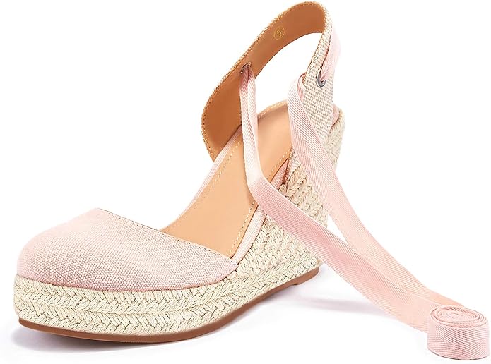 FISACE Womens Summer Espadrille Heel Platform Wedge Sandals Ankle Buckle Strap Closed Toe Shoes