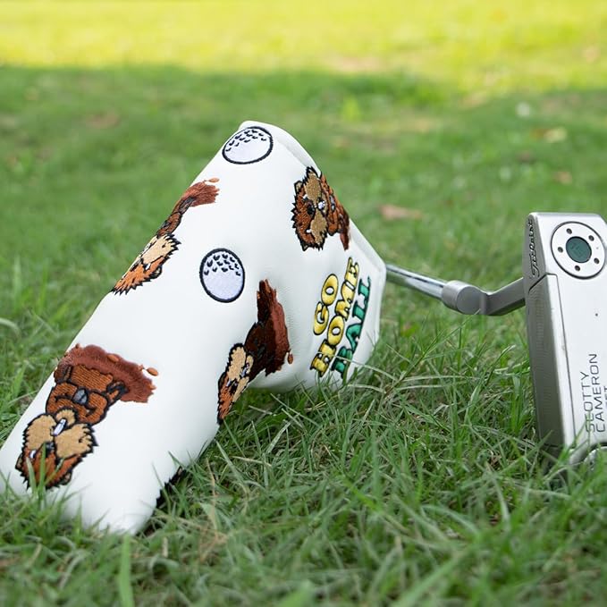 Barudan Golf Putter Head Cover Magnetic Blade Putter Cover Headcover Gopher Headcover Golf Gift for Husband or Dad (White)