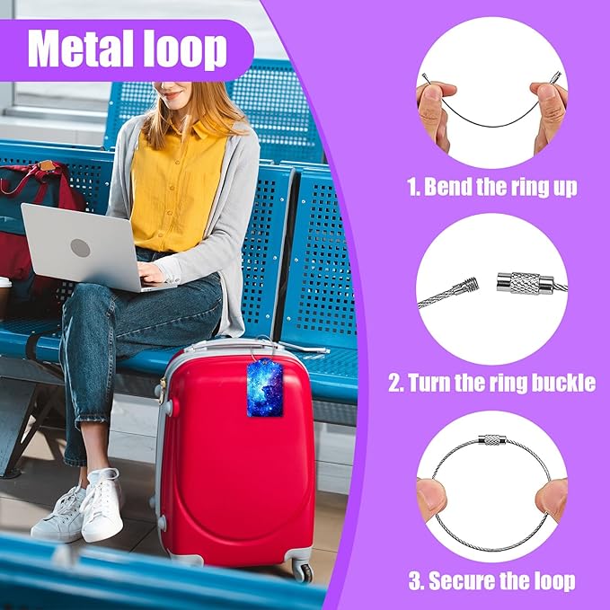 3 Pack Starry Sky Luggage Tags for Suitcase Galaxy Space PU Leather Travel Luggage Tag Privacy Cover ID Label for Women Men Baggage Backpack Handbag School Bag
