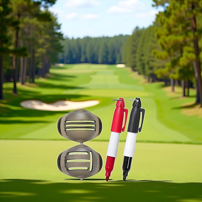 2Pcs Red and Black Golf Ball Line Marker Golf Ball Line Drawing Marker Line Template Liner Drawing Marking Alignment Putting Tool Golf Ball Line Liner Alignment Putting Tool Golf Ball Line Marker Tool