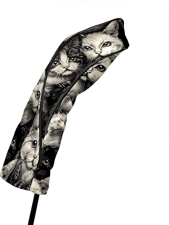 Golf Club Covers Cats Black Driver Headcover, Leather Golf Club Head Covers for Driver Fairway Woods Waterproof Golf Headcovers with Anti-Scratch Lining for Men Women