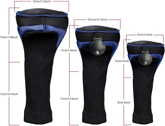 3pcs Nylon Golf Head Covers with Interchangeable Tags, Elastic Self-Fixing Closure, Durable Golf Accessories for Fairway & Driver Clubs
