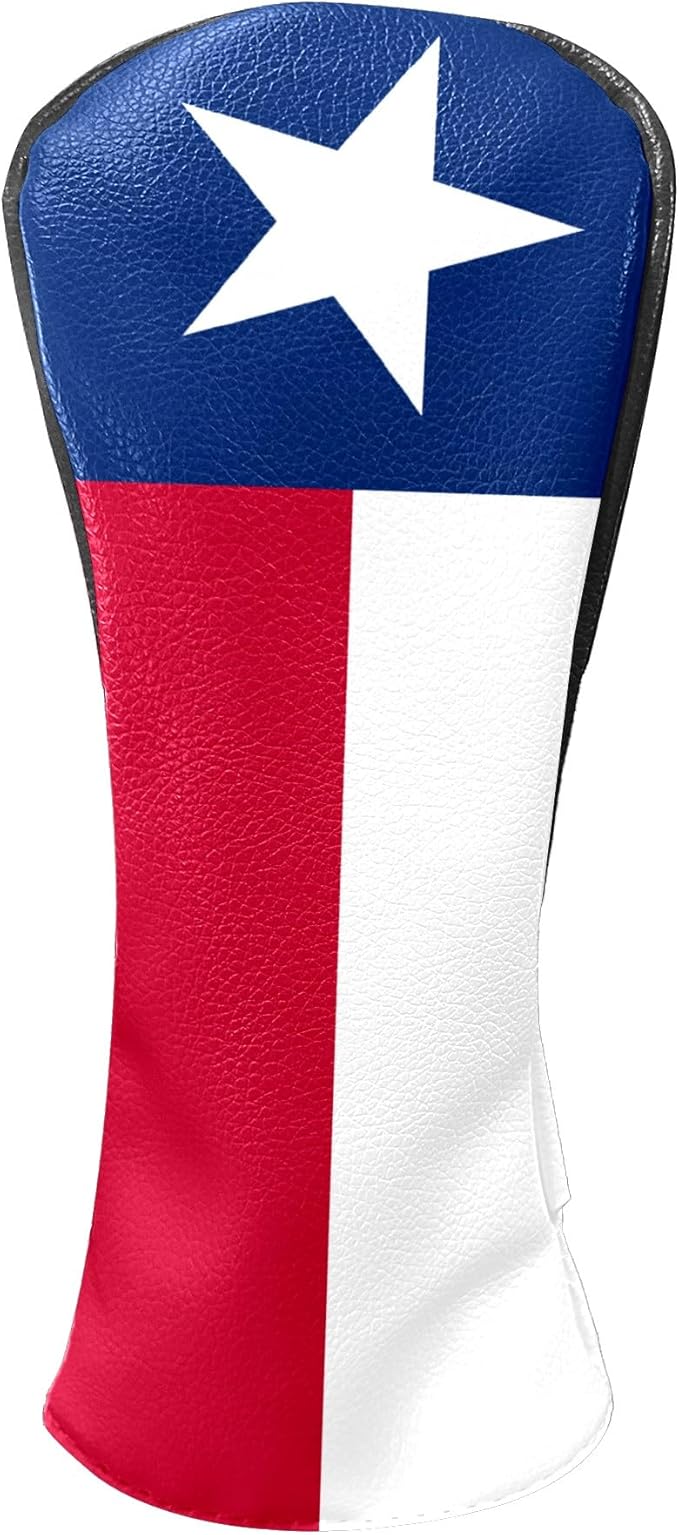 Golf Club Covers Texas State Lone Star Flag Golf Club Head Covers for Driver Fairway Woods Clubs Premium Leather, Waterproof Golf Headcovers with Anti-Scratch Lining for Men Women