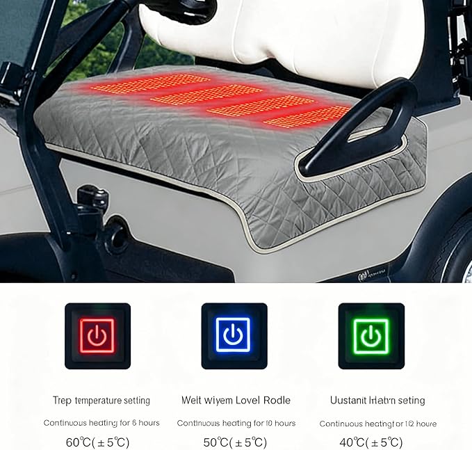 Heated Golf cart seat Cover, 3 Heating Levels and 4 Heating Zones, All-Weather Waterproof Design, Non-Slip Universal fit, USB/Type-C Power Supply, Ideal Golf Gift for Men