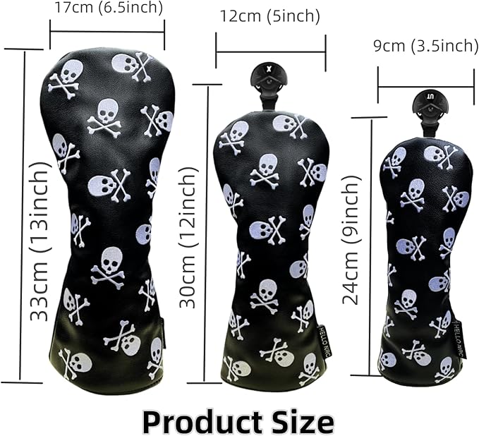 Set Golf Club Covers or 1pc Black Driver Headcover 3 5 Wood Headcover Hybrid Headcover Skull Heads Embroidery, PU Leather Golf Head Covers for Woods and Driver, Golf Accessories for Men