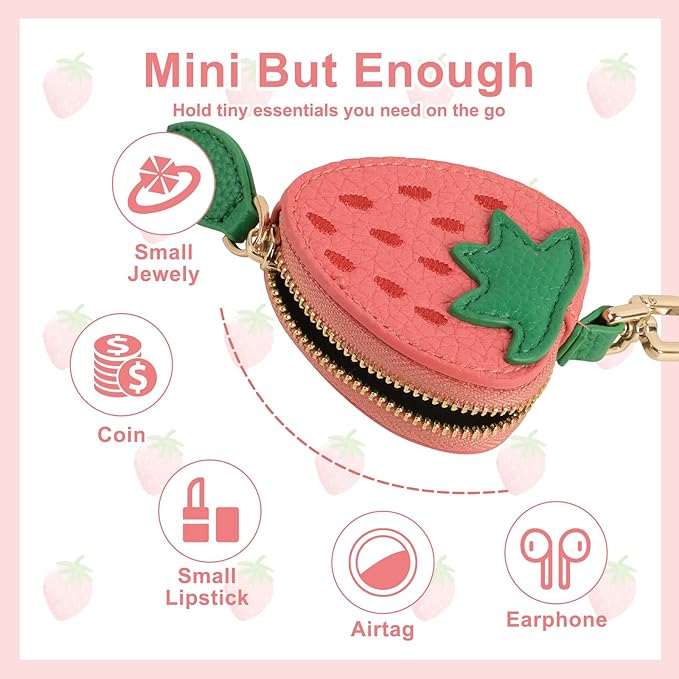 XSUIOY Orange Fruit Coin Purse Keychain Bag Charm, Mini Leather Coin Purse & Pouch Airtag Holder Keychain, Kawaii Bag Charms for Handbag, Tote, Keys, Airtag, Gifts for Girls & Women