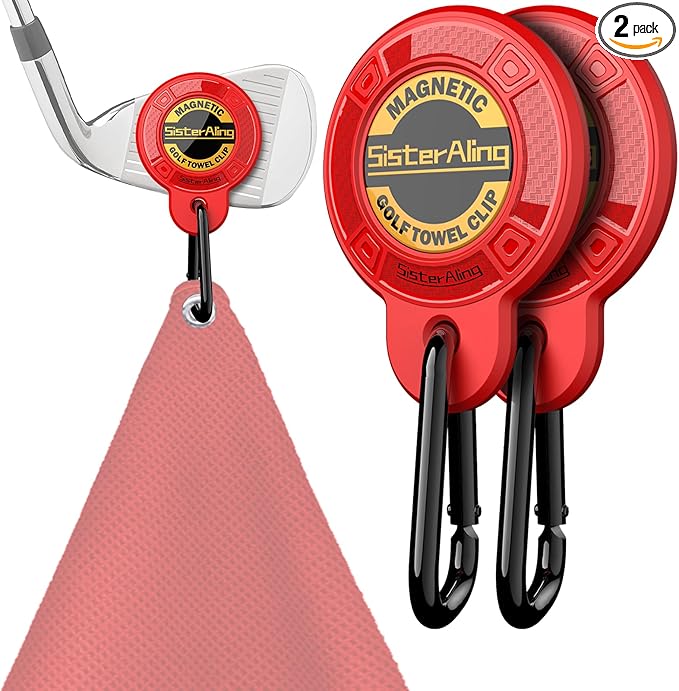 Magnetic Clip for Golf Towel,Removable Industrial Magnetic Accessories Design for Strong Hold to Golf Carts or Clubs (2, Red)