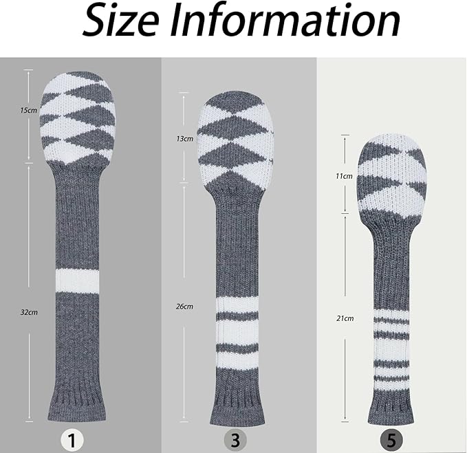 LeFeng 3Pcs Golf Club Covers, Knitted Golf Club Covers for 460cc Driver Fairway Woods and Hybrid