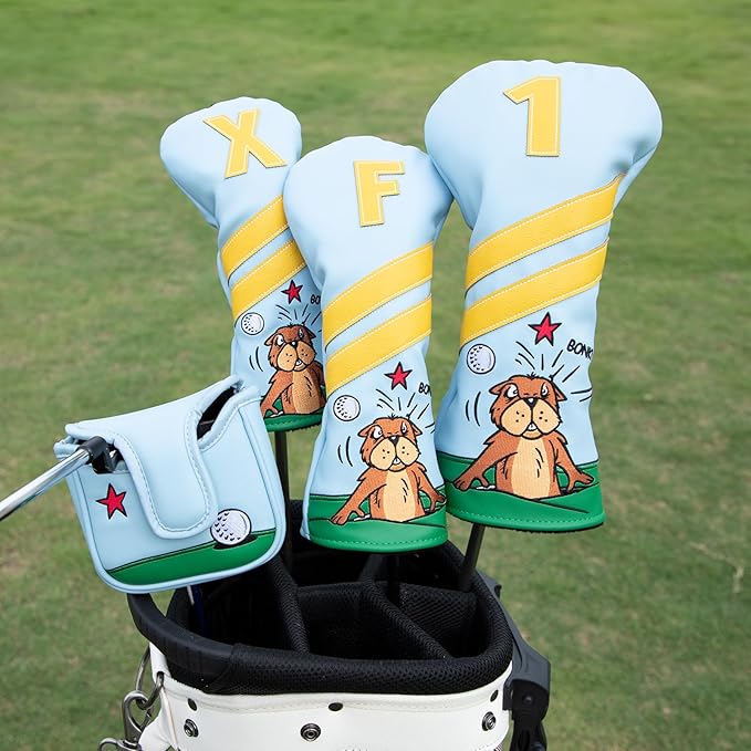 Golf Club Headcover for Driver Covers, Fairway Wood Covers, Hybrid Covers Gopher Style Premium Leather 3 Wood Headcover Set with Interchangeable No. Tags Golf Club Covers