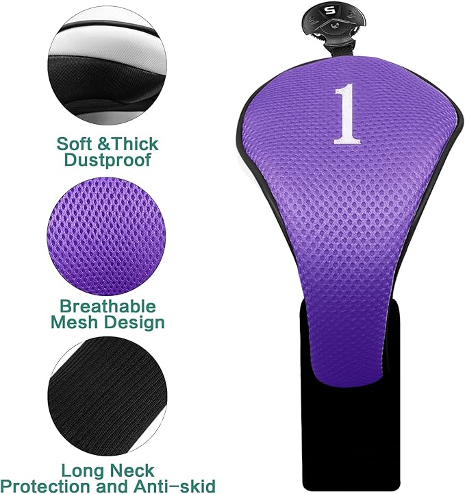 Golf Club Head Covers for Woods and Driver Hybrids Fairway Value Pack Protective Clubs Headcovers with Interchangeable No.Tags 1 3 5
