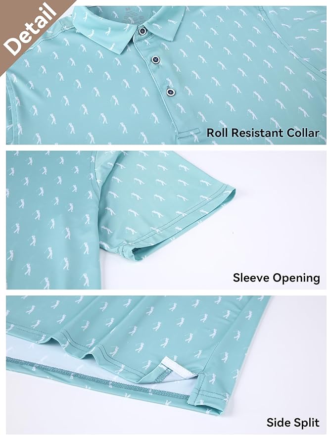 Esabel.C Golf Shirts for Men Dry Fit Performance Short Sleeve Print Moisture Wicking Collared Shirt