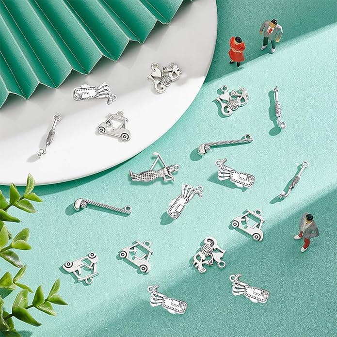 SUNNYCLUE 1 Box 60Pcs Golf Charms Golf Charm Bulk Sport Club Cart Sports Pendants for Jewelry Making I Love Golfer Earrings Necklace Bracelet Keychain DIY Supplies Adult