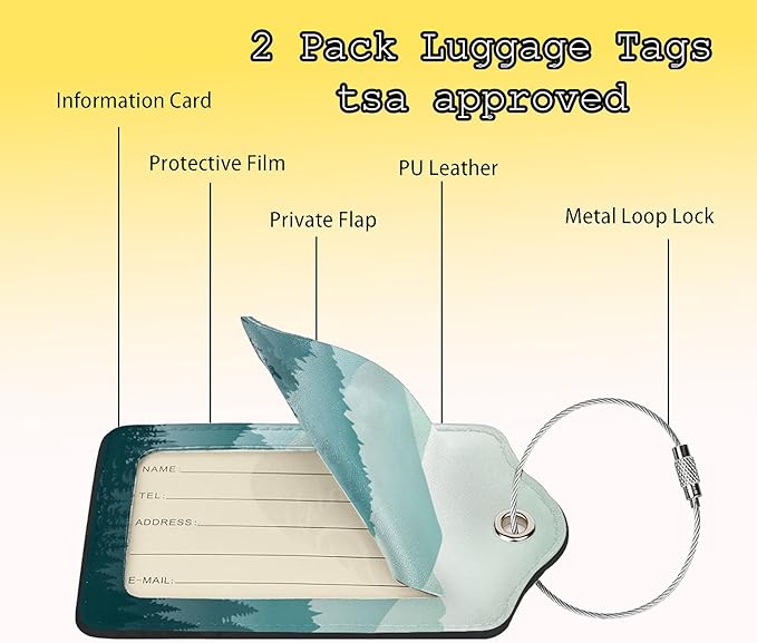 TSA Approved Luggage Tags for Suitcases Green Mountain 2 Pack Funny Leather Carnival Cruise Airport Cute Travel Name Tags Golf Bag tag Ships Essentials Privacy Cover ID Label for Women Men