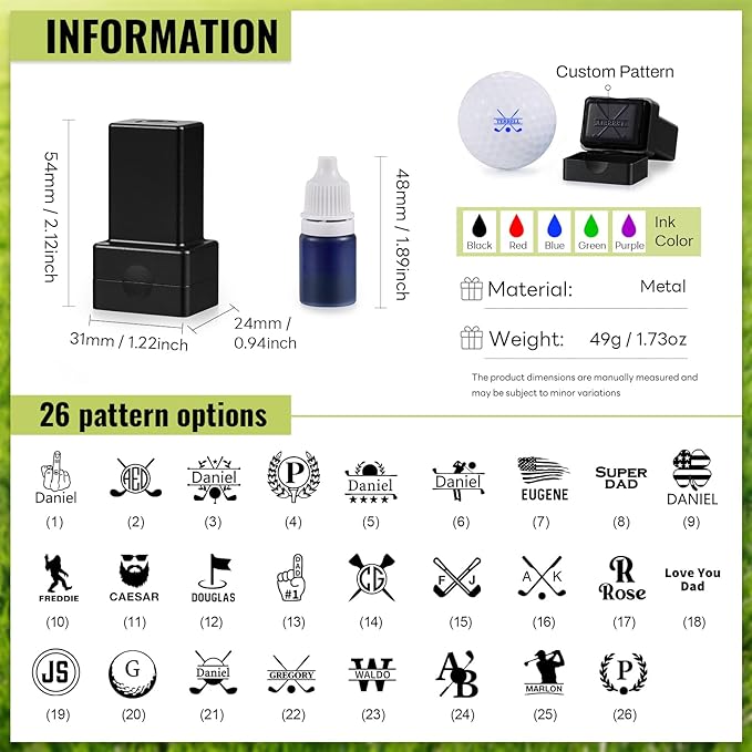 Personalized Golf Ball Stamp, Fast-Dry & Waterproof Ink Golf Ball Marker Stamp, Custom Self-Inking Golf Ball Marking Tool Gift for Men Golfers Dad