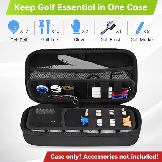 YOREPEK Golf Glove Holder with Removable Glove Shaper, Protective Hard Shell Golf Accessories Case Bag with 2 Dividers Fits Balls, Tees, Markers, Cool Gifts for Golfers